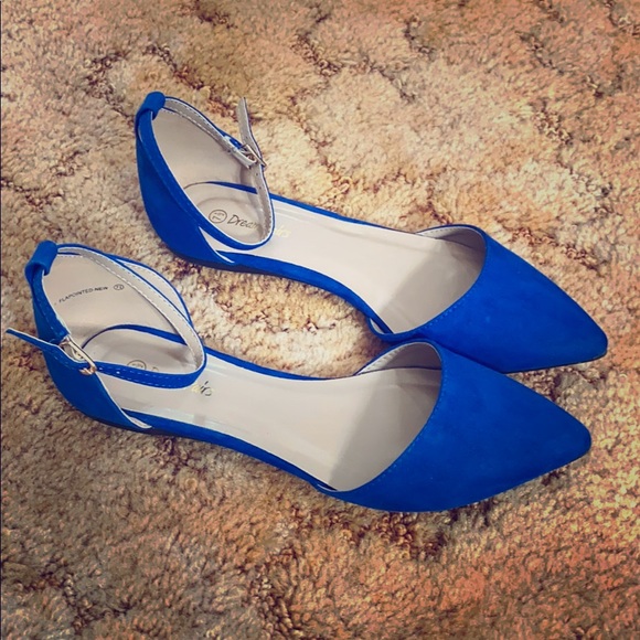 blue ankle strap flats